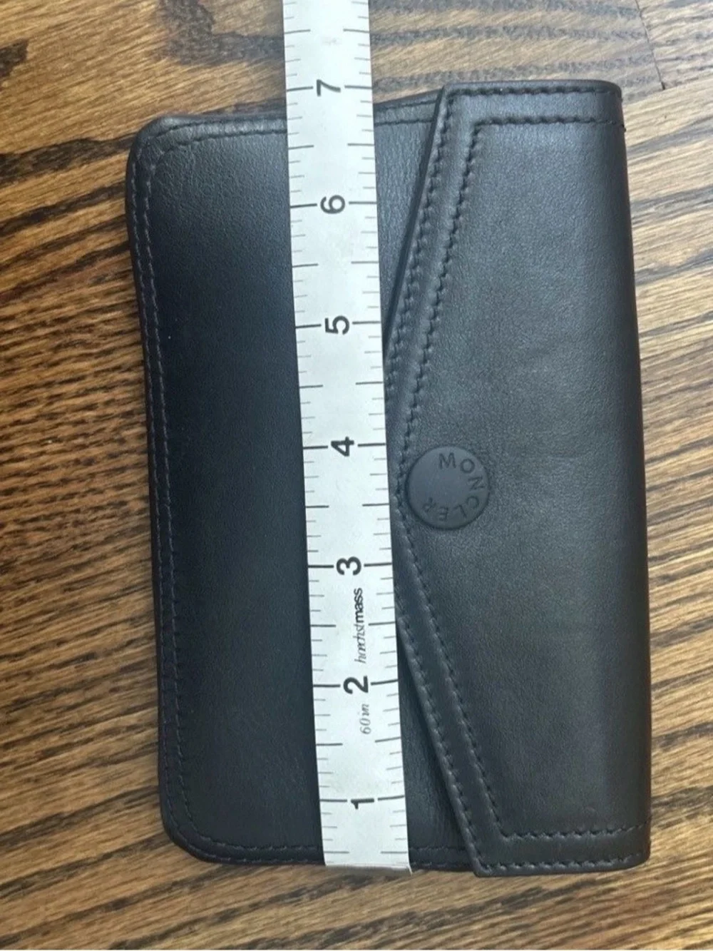 Moncler Black Leather Snap-Front Envelope Clutch